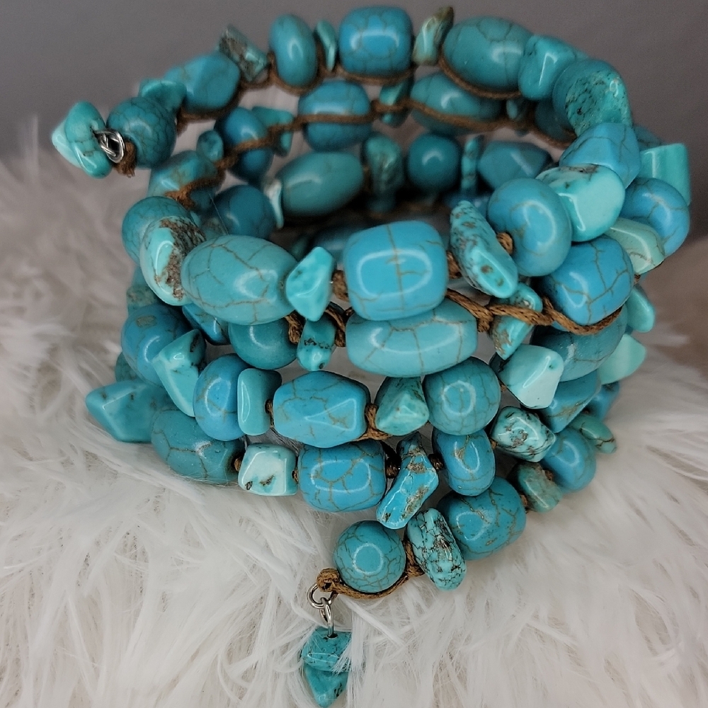 Handcrafted Turquoise Bead Wrap Bracelet - Turquoise